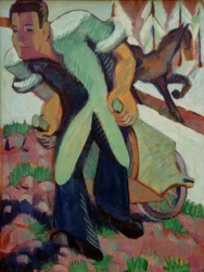 Paysanne tirant une brouette